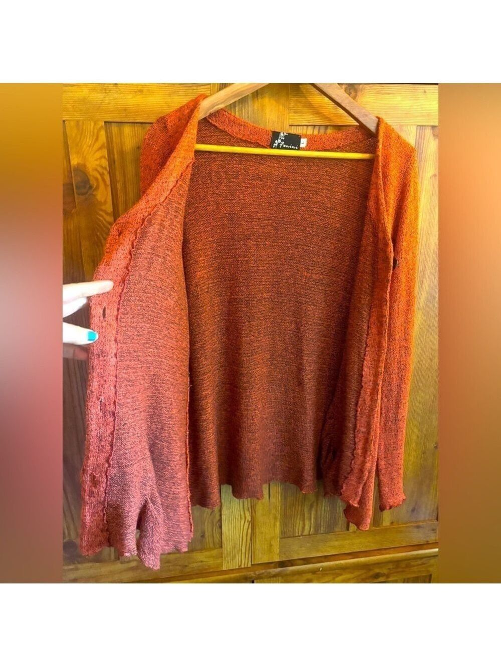 FENINI Designer Burnt Orange Textured Knit Cardigan • Artful Layering•Fits M–XL - Picture 7 of 17